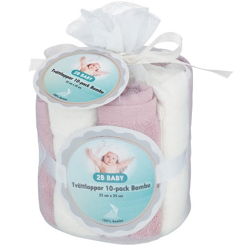 2B Baby Tvättlappar Bambu 10-pack Vit/Rosa